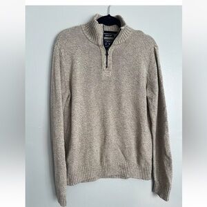 American Eagle Outfitters  Men's Seriously Soft Tan Quarter Zip Sweater Small